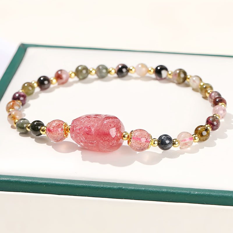 Moonstone Tourmaline Healing Bracelet with PiXiu Moonstone Tourmaline Healing Bracelet with PiXiu