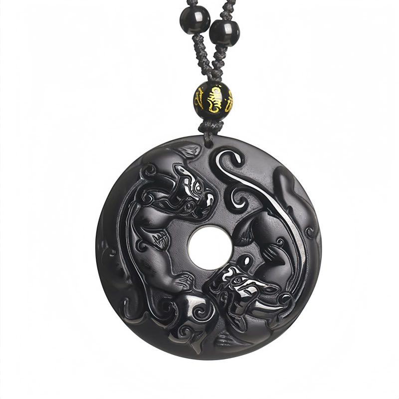 Halskette aus schwarzem Obsidian mit Pixiu-Anhänger Natural Black Obsidian Pixiu Necklace