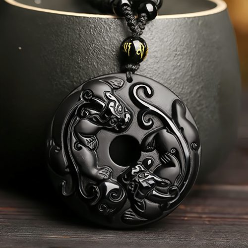 Colar de Obsidiana Negra Natural Pixiu
