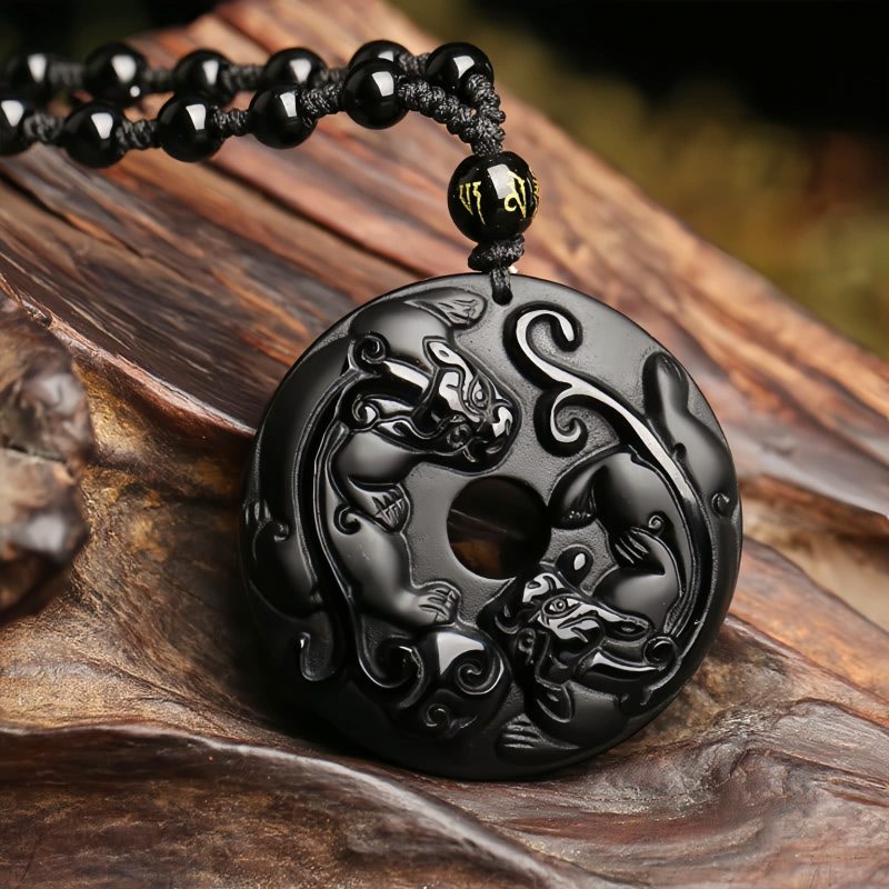 Halskette aus schwarzem Obsidian mit Pixiu-Anhänger Natural Black Obsidian Pixiu Necklace
