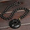 Halskette aus schwarzem Obsidian mit Pixiu-Anhänger Natural Black Obsidian Pixiu Necklace