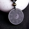 Natural Black Obsidian Taoism Strength Pendant Necklace Natural Black Obsidian Taoism Strength Pendant Necklace
