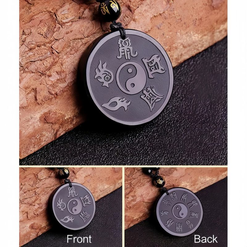 Natural Black Obsidian Taoism Strength Pendant Necklace Natural Black Obsidian Taoism Strength Pendant Necklace