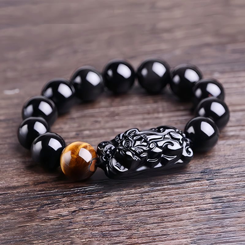 Natural Obsidian Pixiu Strength Protection Bracelet Natural Obsidian Pixiu Strength Protection Bracelet