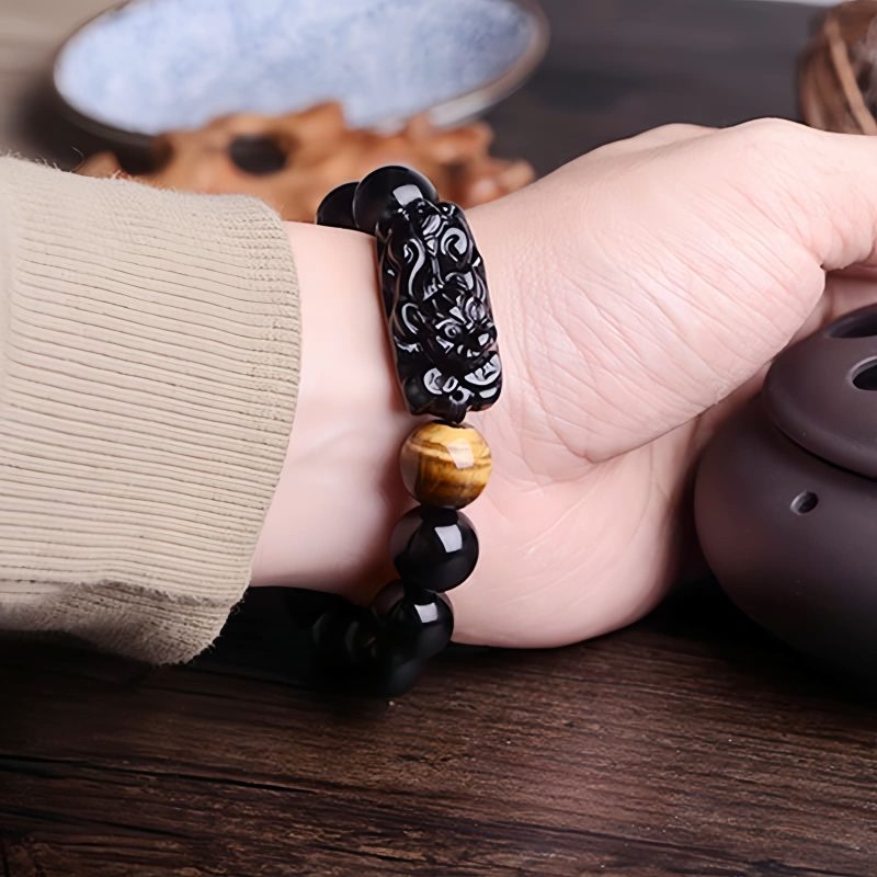Natural Obsidian Pixiu Strength Protection Bracelet Natural Obsidian Pixiu Strength Protection Bracelet