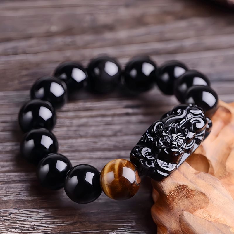 Natural Obsidian Pixiu Strength Protection Bracelet Natural Obsidian Pixiu Strength Protection Bracelet