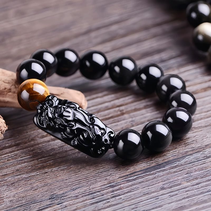 Natural Obsidian Pixiu Strength Protection Bracelet Natural Obsidian Pixiu Strength Protection Bracelet