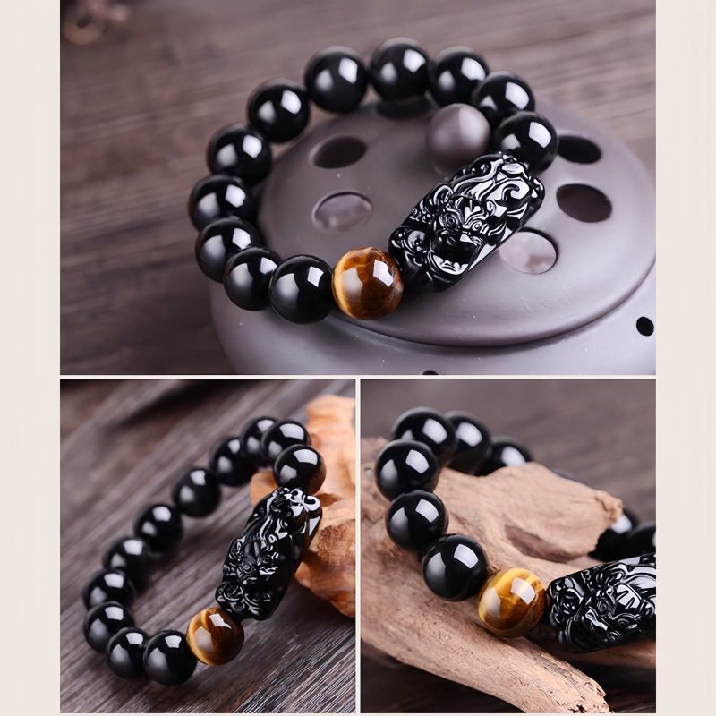 Natural Obsidian Pixiu Strength Protection Bracelet Natural Obsidian Pixiu Strength Protection Bracelet
