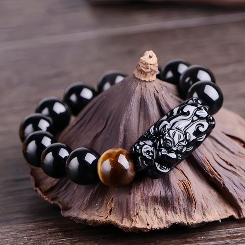 Natural Obsidian Pixiu Strength Protection Bracelet Natural Obsidian Pixiu Strength Protection Bracelet