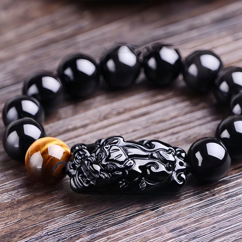 Natural Obsidian Pixiu Strength Protection Bracelet Natural Obsidian Pixiu Strength Protection Bracelet