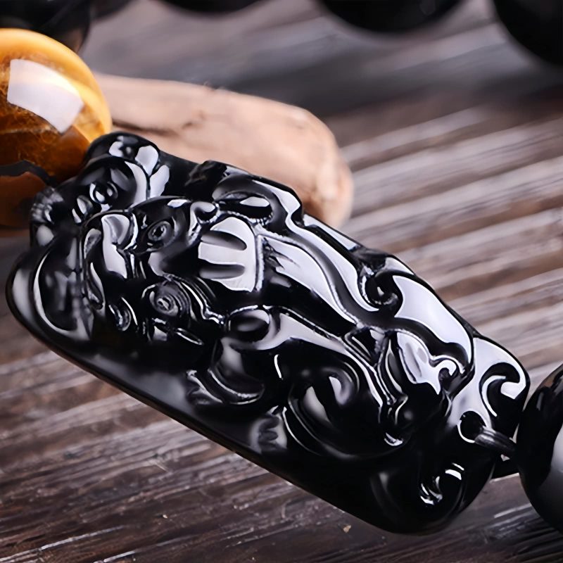 Natural Obsidian Pixiu Strength Protection Bracelet Natural Obsidian Pixiu Strength Protection Bracelet