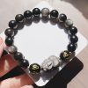 Natural Silver Sheen Obsidian Om Mani Padme Hum Bracelet Natural Silver Sheen Obsidian Om Mani Padme Hum Bracelet