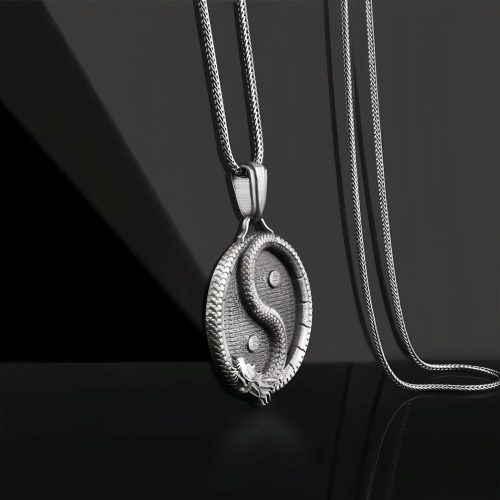 Collar con colgante de dragón Yin Yang en estaño puro