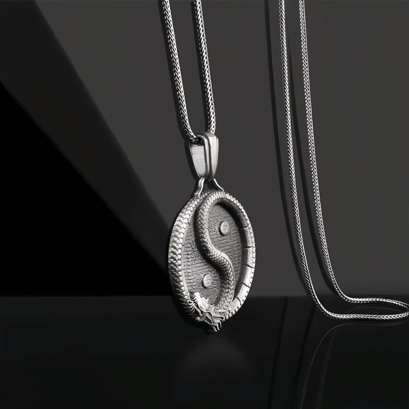 Pure Tin Yin Yang Dragon Pendant Necklace Pure Tin Yin Yang Dragon Pendant Necklace