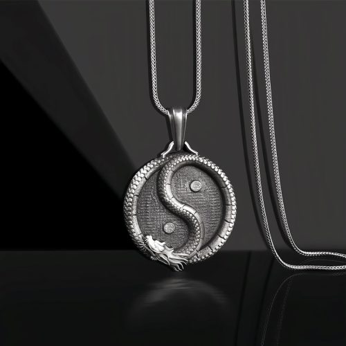 Collar con colgante de dragón Yin Yang en estaño puro