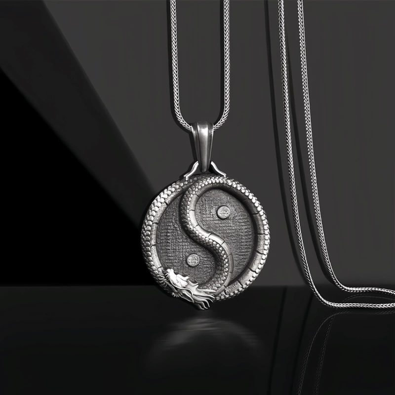 Pure Tin Yin Yang Dragon Pendant Necklace Pure Tin Yin Yang Dragon Pendant Necklace