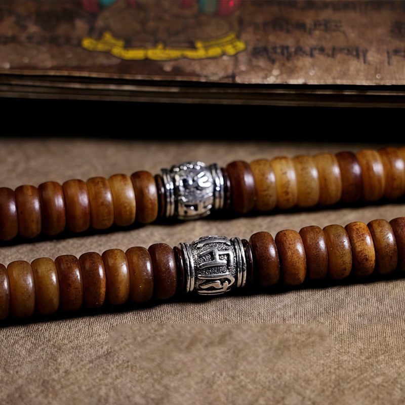 Pulsera Mala Tibetana de 108 Cuentas en Hueso de Yak, Dzi y PiXiu Tibetan 108 Mala Yak Bone Dzi PiXiu Bracelet