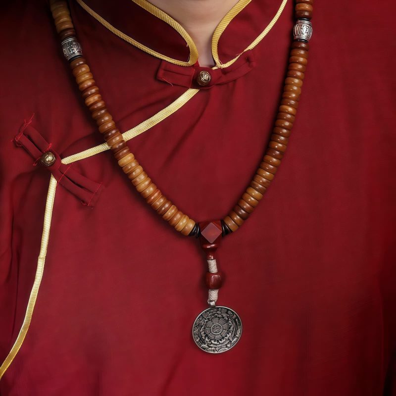 Pulsera Mala Tibetana de 108 Cuentas en Hueso de Yak, Dzi y PiXiu Tibetan 108 Mala Yak Bone Dzi PiXiu Bracelet