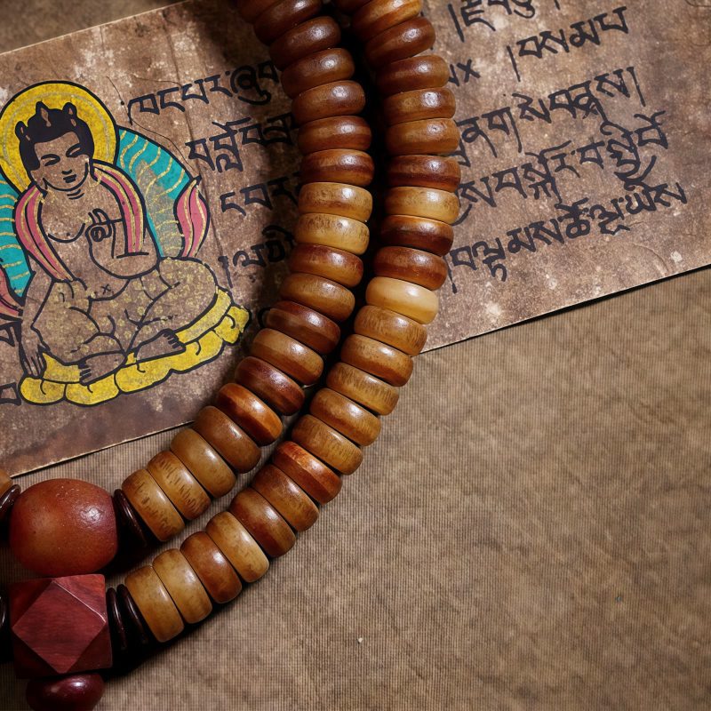 Pulsera Mala Tibetana de 108 Cuentas en Hueso de Yak, Dzi y PiXiu Tibetan 108 Mala Yak Bone Dzi PiXiu Bracelet