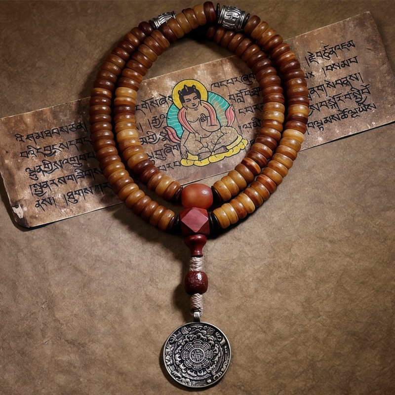 Pulsera Mala Tibetana de 108 Cuentas en Hueso de Yak, Dzi y PiXiu Tibetan 108 Mala Yak Bone Dzi PiXiu Bracelet