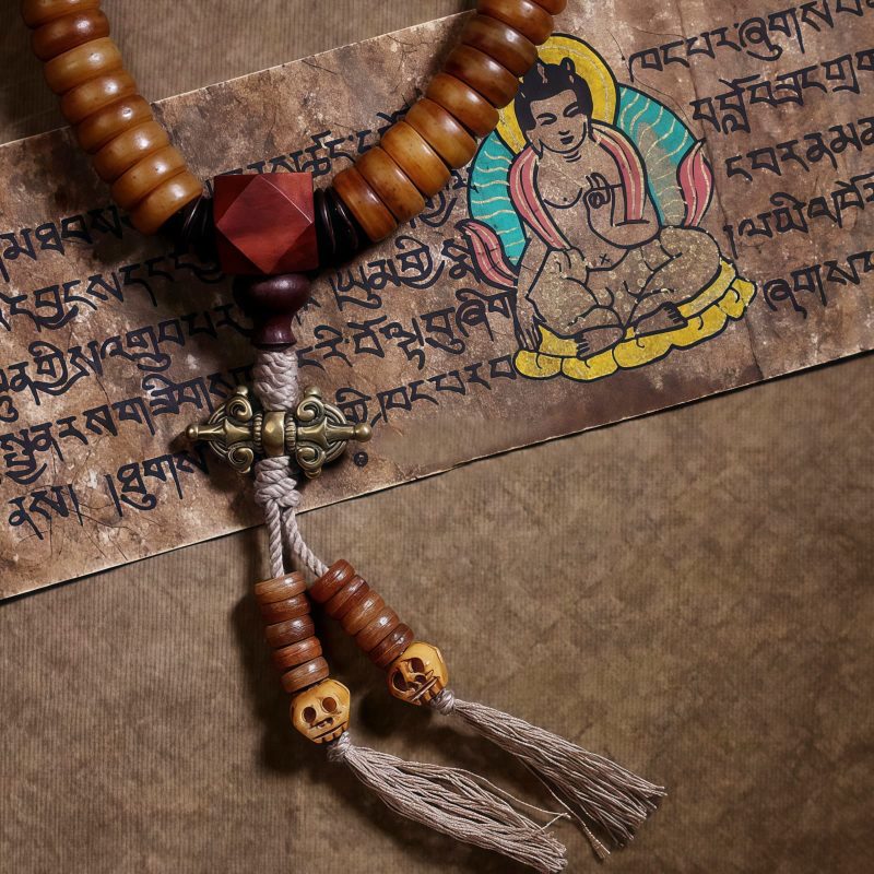 Pulsera Mala Tibetana de 108 Cuentas en Hueso de Yak, Dzi y PiXiu Tibetan 108 Mala Yak Bone Dzi PiXiu Bracelet