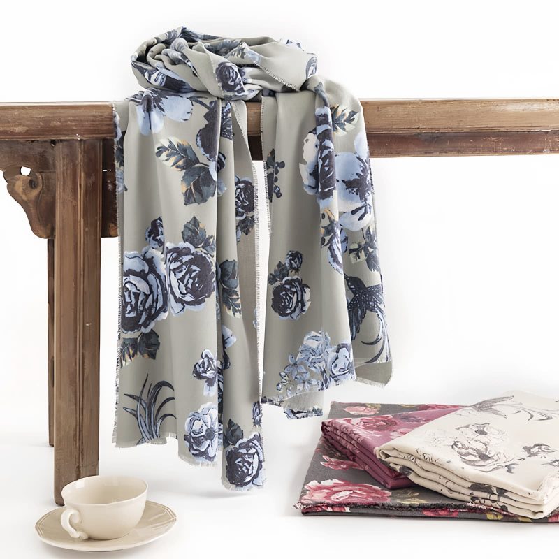 Tibetan Polyester Rose Print Shawl Tibetan Polyester Rose Print Shawl