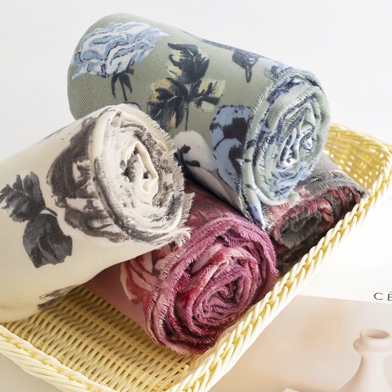 Tibetan Polyester Rose Print Shawl Tibetan Polyester Rose Print Shawl