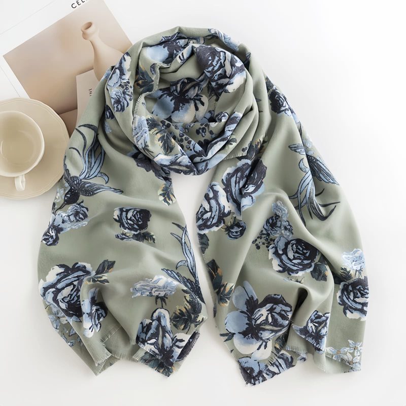 Tibetan Polyester Rose Print Shawl Tibetan Polyester Rose Print Shawl