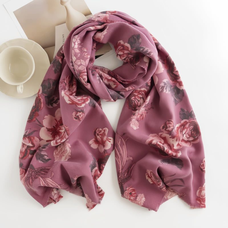 Tibetan Polyester Rose Print Shawl Tibetan Polyester Rose Print Shawl