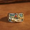 Tibetan Turquoise Red Agate PiXiu Protection Ring Tibetan Turquoise Red Agate PiXiu Protection Ring