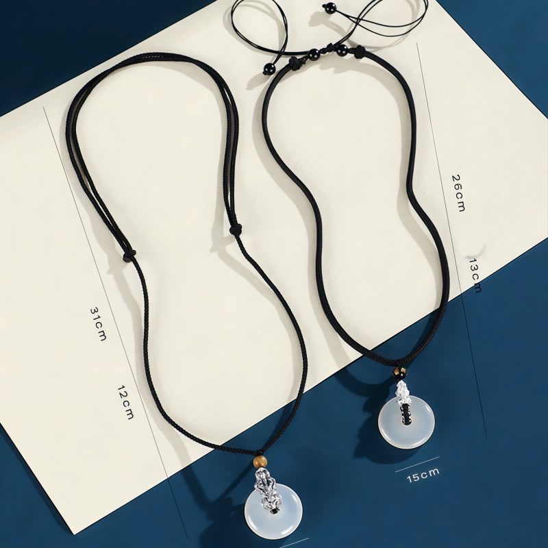 White Agate Pi Xiu Necklace with Sterling Silver and Sandalwood White Agate Pi Xiu Necklace with Sterling Silver and Sandalwood