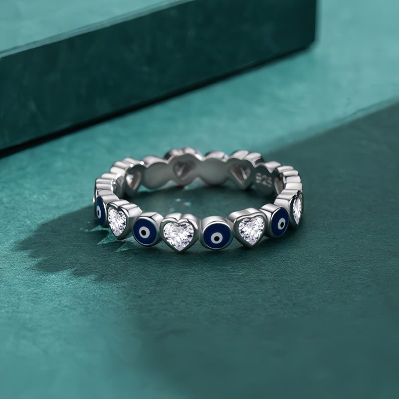 925 Silver Evil Eye Heart Blessing Ring 925 Silver Evil Eye Heart Blessing Ring