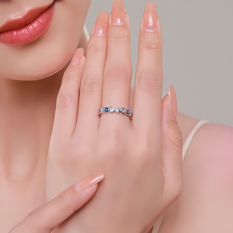 925 Silver Evil Eye Heart Blessing Ring 925 Silver Evil Eye Heart Blessing Ring