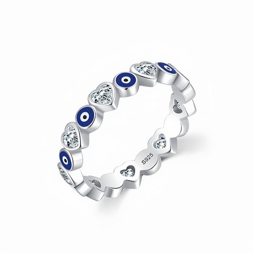 Anillo de Plata 925 con Corazón y Ojo Turco de Protección
