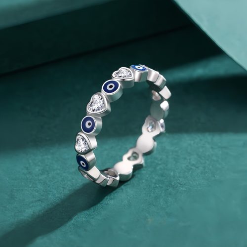 Anillo de Plata 925 con Corazón y Ojo Turco de Protección