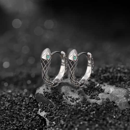 925 Silver Green-eyed Snake Earrings