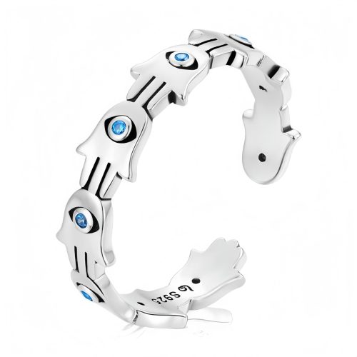 Anillo Hamsa de Plata 925 Ajustable con Circonitas