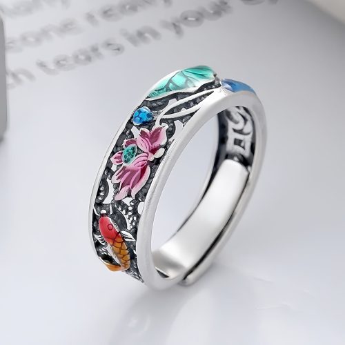 Anillo de Plata 925: Carpa Koi y Flor de Loto