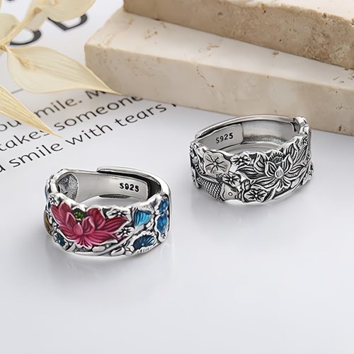 Anillo de Plata 925 con Carpas Koi y Loto