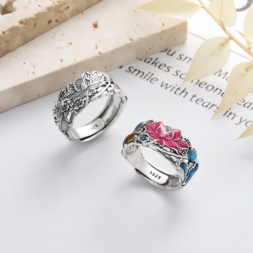 Anillo de Plata 925 con Carpas Koi y Loto