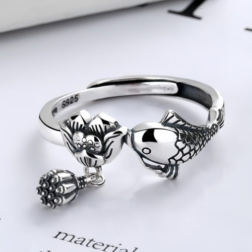 Anillo de Éxito en Plata 925 con Carpa Koi y Loto