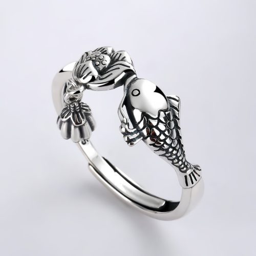 Anillo de Éxito en Plata 925 con Carpa Koi y Loto