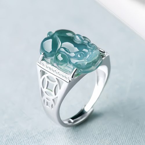 Anillo Pixiu de Plata 925: Amuleto de Abundancia y Jade Natural