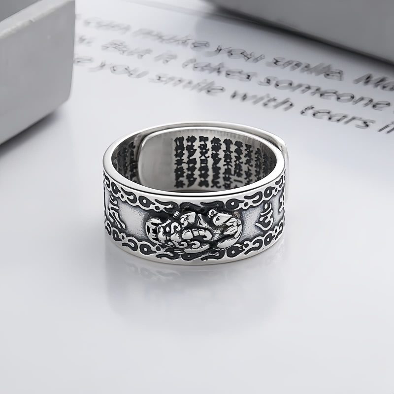 925銀製 貔貅(ヒキュウ)× 般若心経 厄除け・金運守護リング 925 Silver PiXiu Wealth Protection Ring