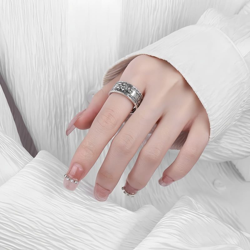 925銀製 貔貅(ヒキュウ)× 般若心経 厄除け・金運守護リング 925 Silver PiXiu Wealth Protection Ring
