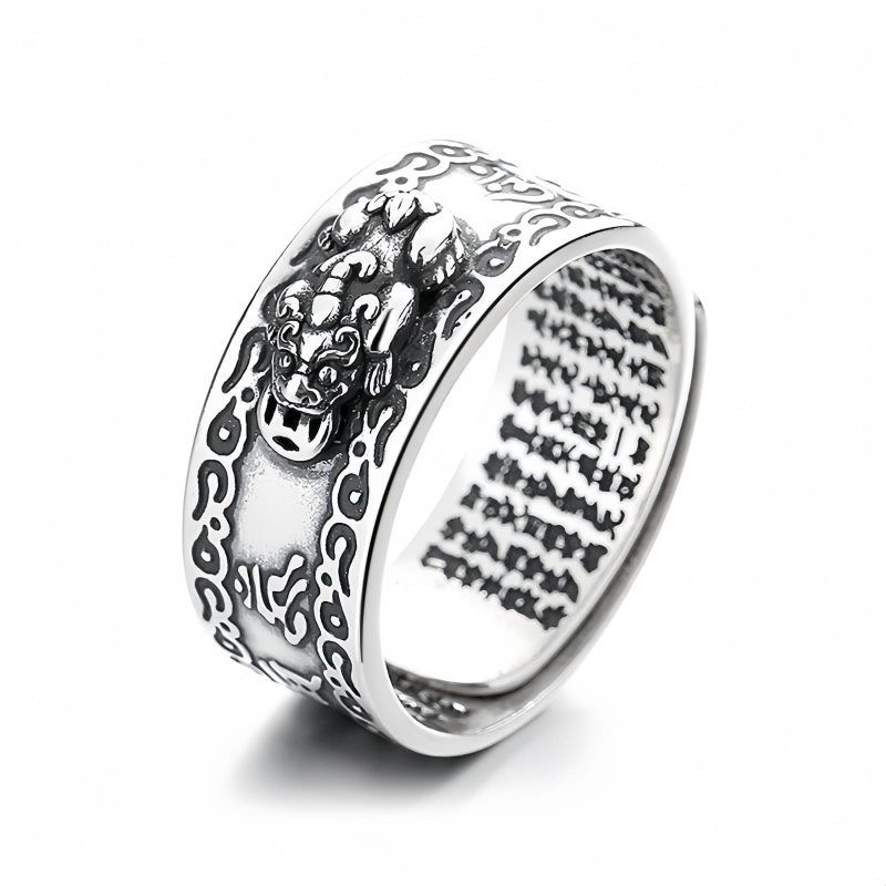925銀製 貔貅(ヒキュウ)× 般若心経 厄除け・金運守護リング 925 Silver PiXiu Wealth Protection Ring