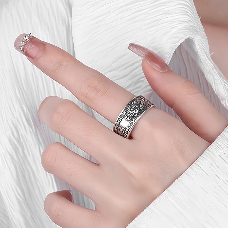 925銀製 貔貅(ヒキュウ)× 般若心経 厄除け・金運守護リング 925 Silver PiXiu Wealth Protection Ring