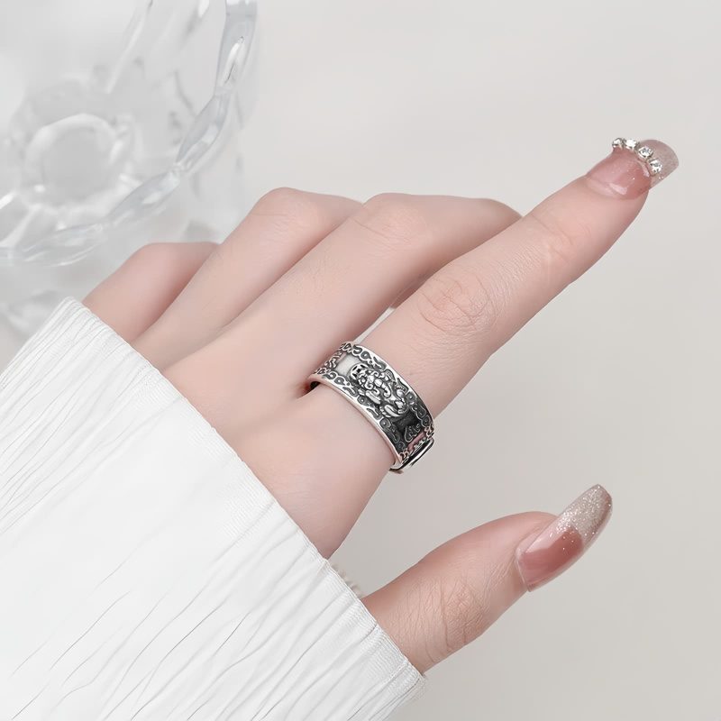 925銀製 貔貅(ヒキュウ)× 般若心経 厄除け・金運守護リング 925 Silver PiXiu Wealth Protection Ring