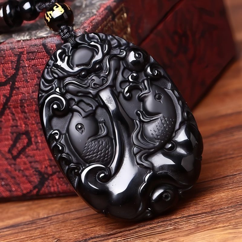 Black Obsidian Koi Fish Strength Pendant Necklace Black Obsidian Koi Fish Strength Pendant Necklace