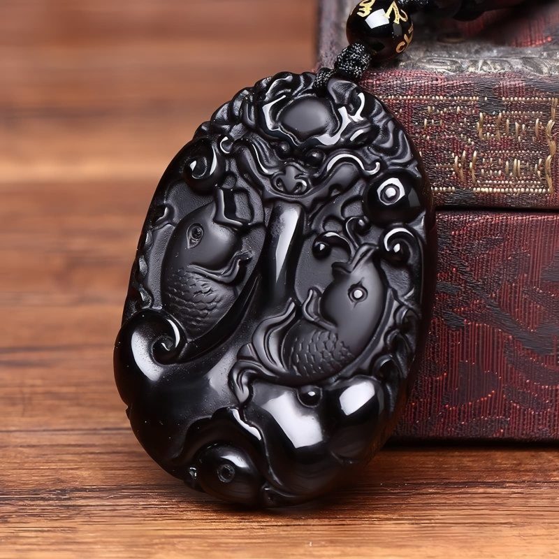 Black Obsidian Koi Fish Strength Pendant Necklace Black Obsidian Koi Fish Strength Pendant Necklace